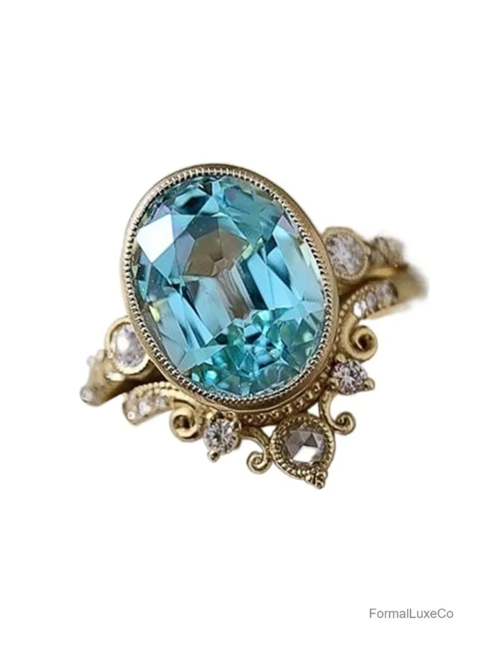 925 Silver Gold Crown Oval Zircon Ring